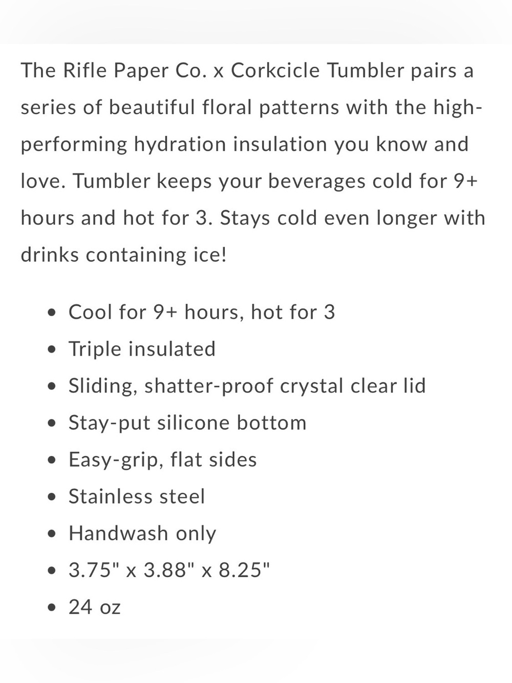 NWT CORKSICKLE X RIFLE PAPER CO. 24OZ TUMBLER! 5 ⭐️’S! SOLD OUT ONLINE & - Picture 11 of 14